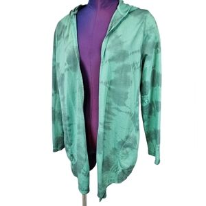 Chico's Zenergy Pima‎ Cotton Tie Dye Astro Green Hooded Cardigan Size Small